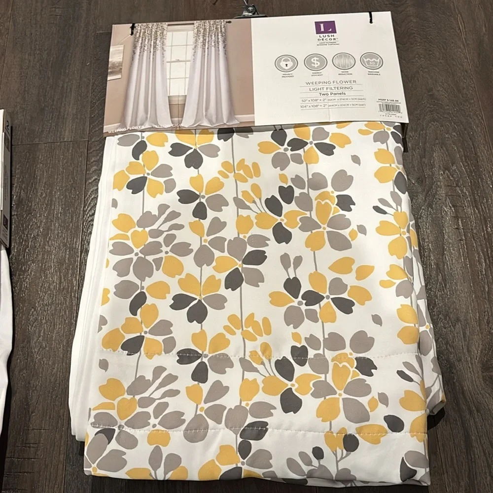 Lush Decor Weeping Flower, 2 panel set, Light Filtering,satin feel curtains